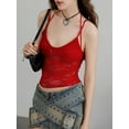 thumbnail image 2 of SUNSIOM Camisole pour Femmes, Bretelles Spaghetti Col Halter Dos Nu Dentelle Patchwork T-Shirt Sortie, 2 of 7