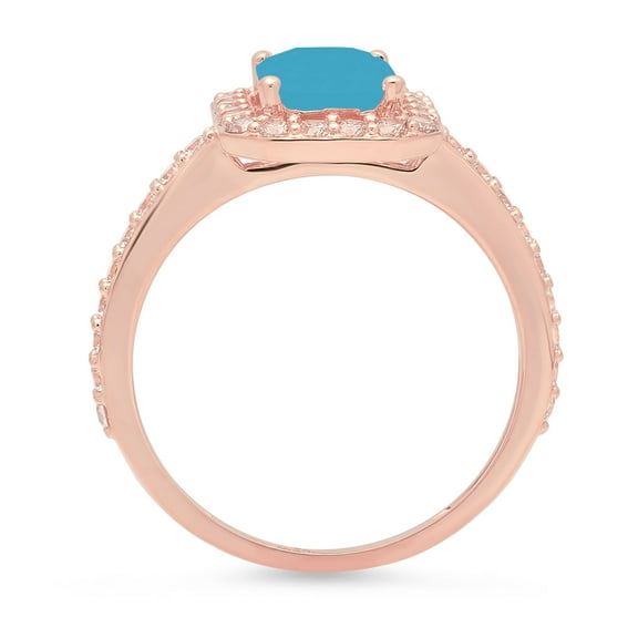 1.92 ct Emerald Cut Simulated Turquoise Solitaire with Accents Engagement Ring for Women in 18K Rose Gold