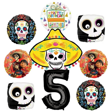 Coco Party Supplies 5th Birthday Balloon Bouquet Decorations 9 pc