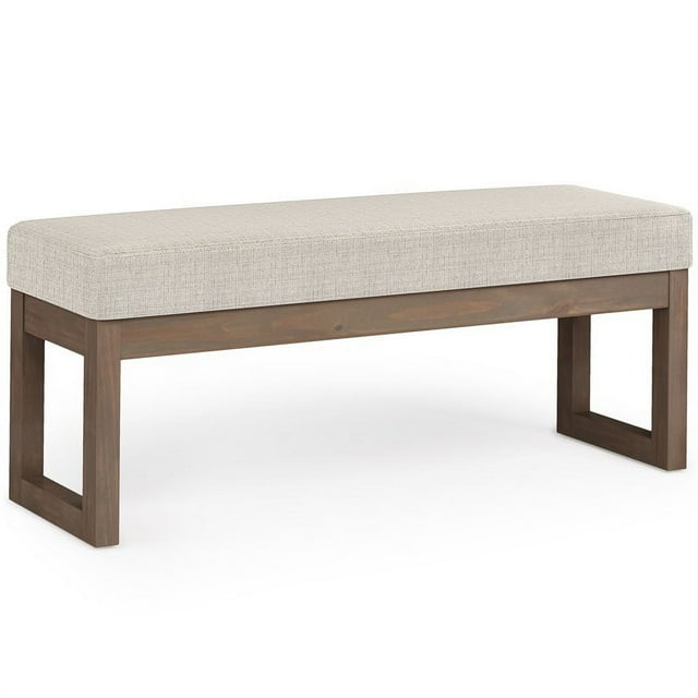 Simpli Home Milltown 44" Fabric Upholstered Ottoman Bench in Platinum