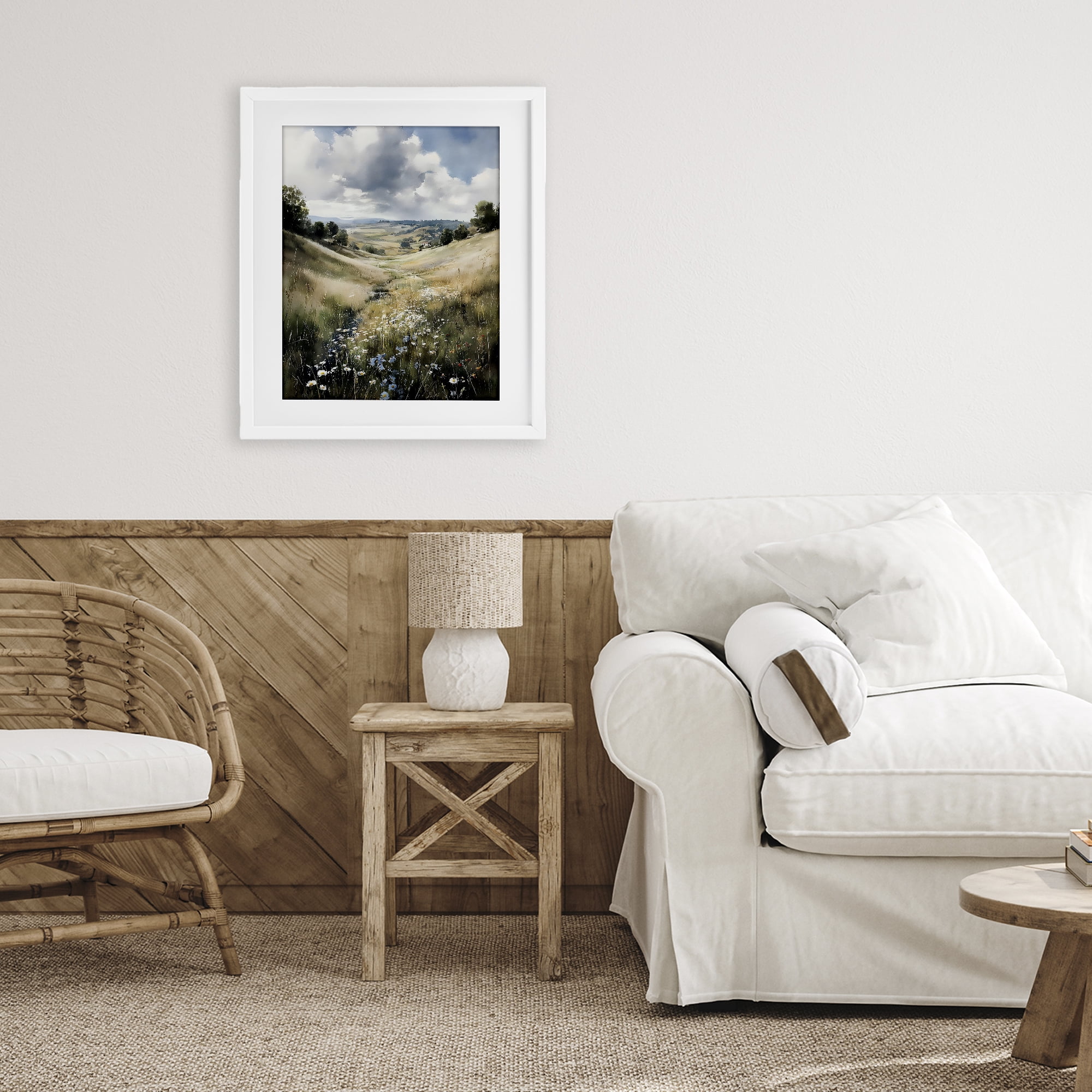 Stupell Industries Floral Valley of Wild Daisies White Framed Print Under Glass, design by Franklyn Gregory