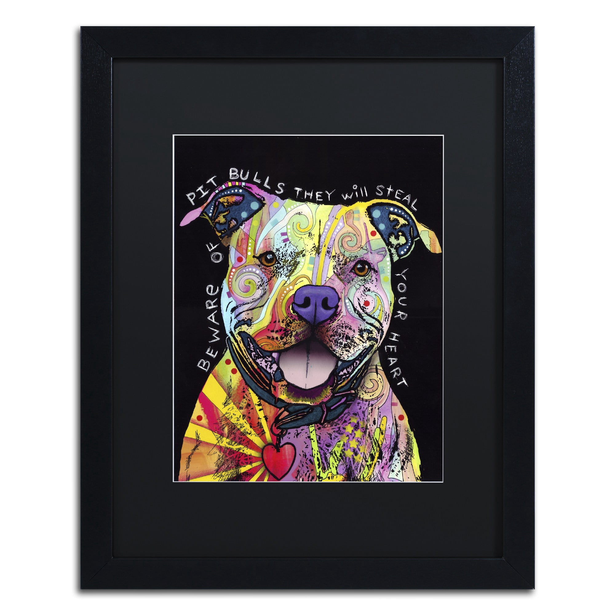 Trademark Fine Art "Beware of Pit Bulls" Canvas Art by Dean Russo, Black Matte, Black Frame