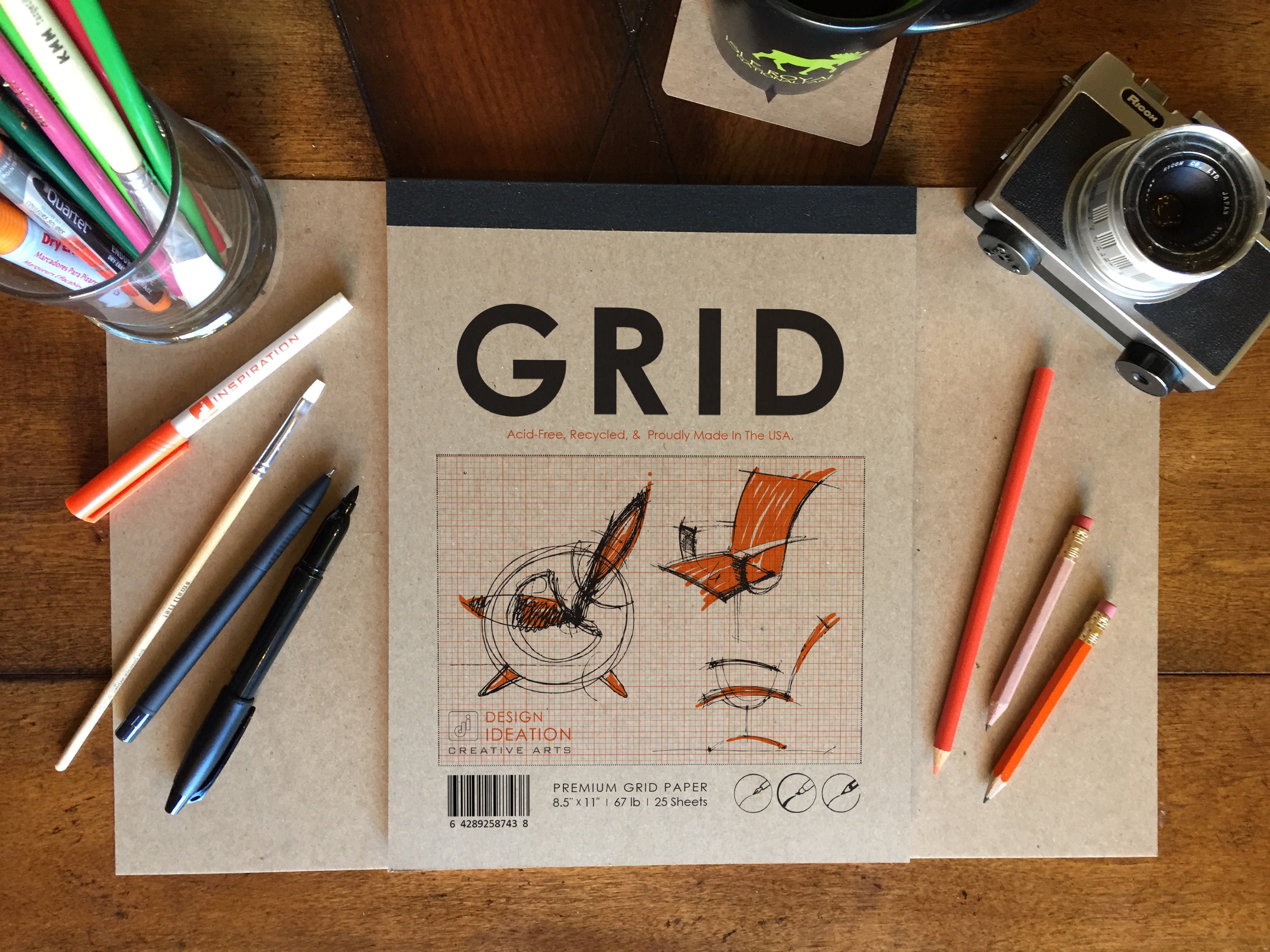 Orange Grid Pad. Removable Sheets. Mixed Media Paper. Reinforced Lay Flat Binding. (8.5" x 11") PAD-2550-TS (2 Pads)