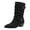 Black, variant on Pandaie Womens Mid Calf Boots Double Buckle Straps Slouchy Pull on Biker Booties Pointed Toe Chunky Low Heel Faux Suede Boots Black 12.5