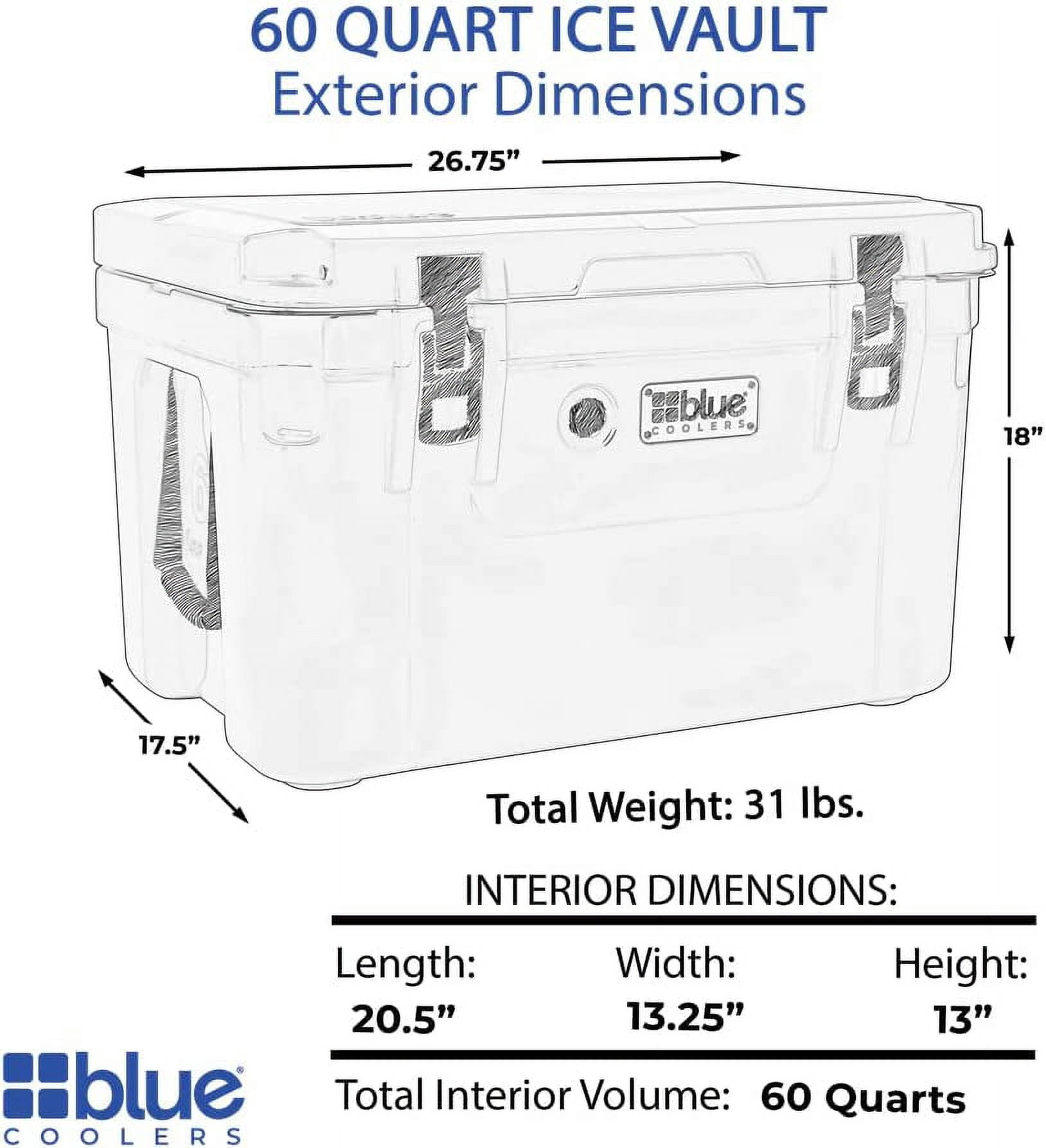 Blue Coolers Ice Vault – 60 Quart, Roto-Molded Ice Cooler | Large Ice Chest Holds Ice up to 10 Days |