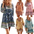 thumbnail image 1 of Femmes Bohème Robe Imprimé Floral 3/4 Manches Robes d'Été de Plage, 1 of 7