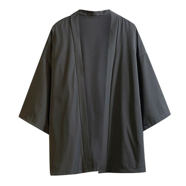 Cárdigan de manga tres cuartos liso informal para hombre, ropa de protección solar de seda helada, Tops Pompotops oipoqjl39973