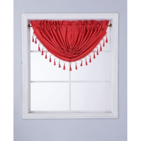 Rs8 1-Piece Red Swag Waterfall Insulated Foam Lined Blackout Rod Pocket Window Valance 48"Wx 38"L