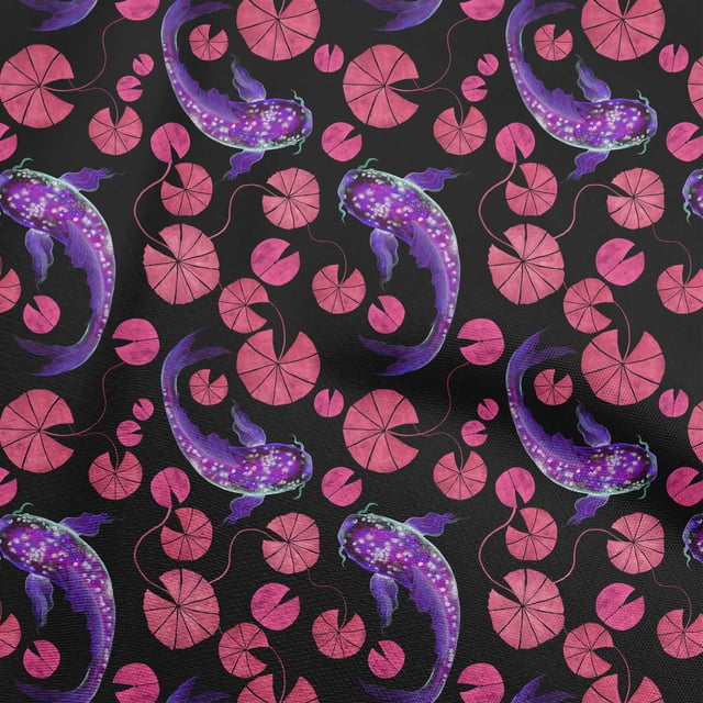 oneOone Georgette Viscose Pink Fabric Asian Japanese Koi Fish Craft Projects Decor Fabric Printed By The Yard 42 Inch Wide