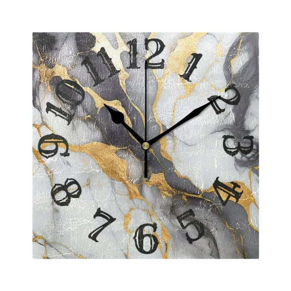 Marble Gold Wall Clock Square Silent Non Ticking Battery Operated Clock for Home Bathroom Kitchen Bedroom Living Room