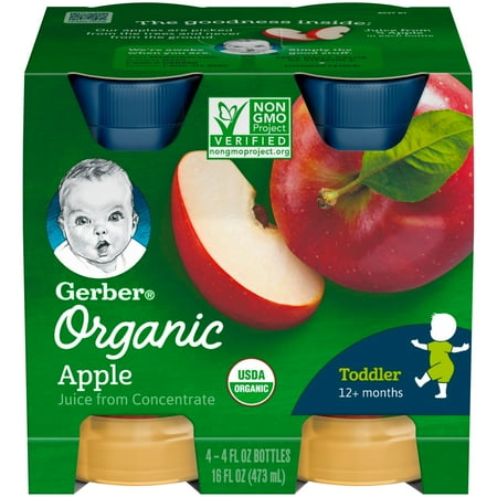 Gerber Organic 100% Apple Juice, 4 fl oz bottle, 4 Count