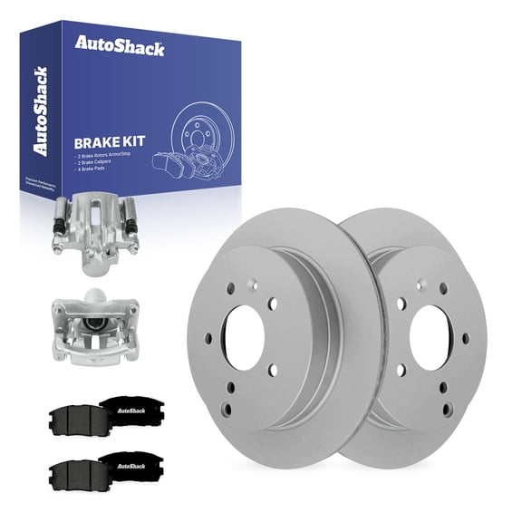 AutoShack Rear Vented Coated Brake Rotors   Premium Ceramic Pads   Calipers 8-PC Brake Kit Replacement for 2007-2009 Chevrolet Equinox 2008-2010 Saturn Vue ArmorStop 11.93" (303 mm)