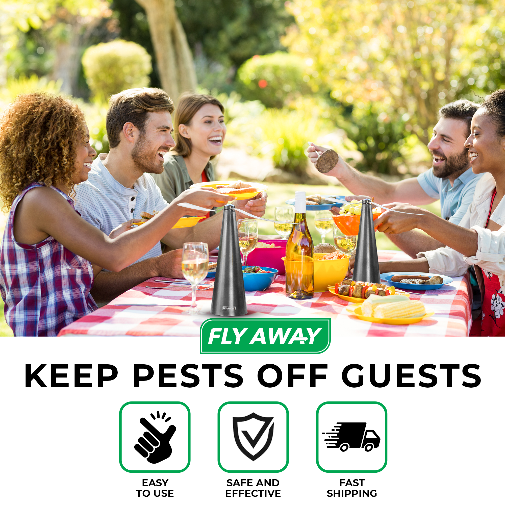Fly Away 3-Pack Outdoor Fly Repellent Fan, Battery Operated, Deters Flies, Wasps, Bees