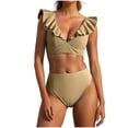thumbnail image 1 of XMMSWDLA Womens Swimsuits Tummy Control Women'S High Waisted Solid V-Neck Ruffle Sleeve Tight Fitting Gathering Swimsuit Split Set Thong Bikini, 1 of 7