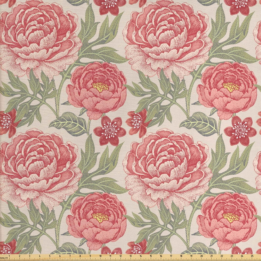 Floral Upholstery Fabric by the Yard, Garden Flowers with Foliage