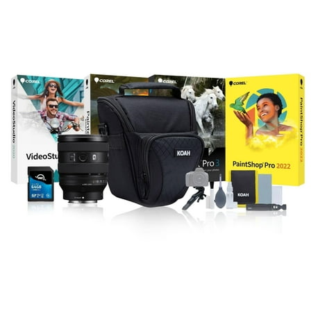 Sony FE 20-70mm F4 G Compact Zoom Lens with 64GB Memory Card, Editing Software, Camera Case Bundle