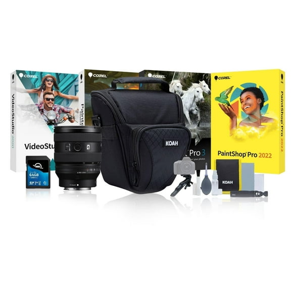 Sony FE 20-70mm F4 G Compact Zoom Lens with 64GB Memory Card, Editing Software, Camera Case Bundle