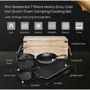 Bruntmor Camping Cooking Set Of 7 - Pre Seasoned Cast Iron Pots, Pans, and Dutch Ovens with Lids for Outdoor Campfire Cooking - Skillet Grill Cookware Set with Storage Box