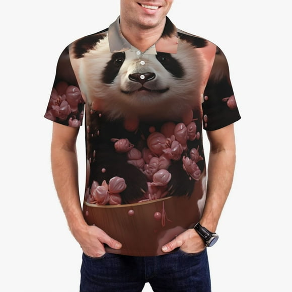 Fotbe Cute Cloud Panda Camiseta Polo de Golf para Hombre con Estampado – Camisa Deportiva Transpirable con Cuello Abotonado-3X-Large