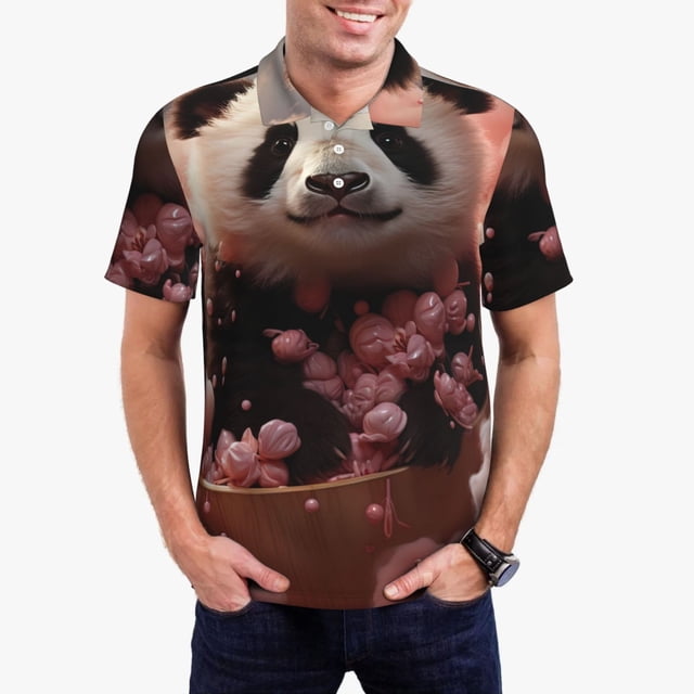 Fotbe Cute Cloud Panda Camiseta Polo de Golf para Hombre con Estampado – Camisa Deportiva Transpirable con Cuello Abotonado-3X-Large