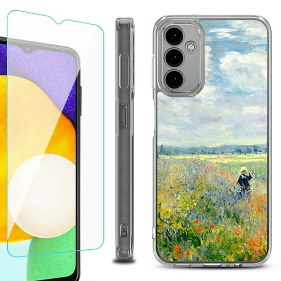 Shockproof Bumper Phone Case for Samsung Galaxy A14 5G, with Tempered Glass Screen Protector, by OneToughShield ® - Poppy Field