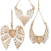 Gerson Wood Angel Wings Heart Hanging Wall Sculptures Rustic Twine (Set of 3)