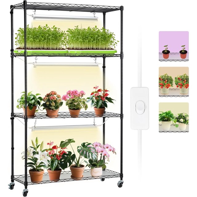 Plant Stand with Grow Light Grow Light Shelf with Cover and Thermometer Plant Shelf with Grow Light Full Spectrum Light Mini Plant Stand with Timer for Seed Starting ( s Light