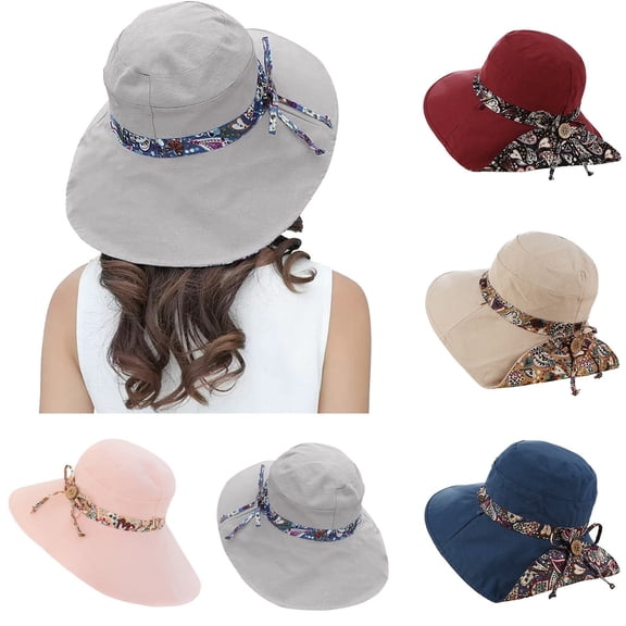CHENjy Women's Sun Hat, Wide Brim Foldable Beach Hat, Lightweight Packable Summer Travel Visor, UV Protection Fishing Cap, Beige