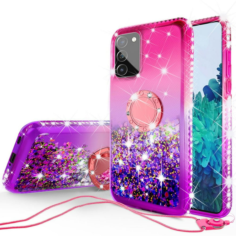 Liquid Quicksand Glitter Cute Phone Case for Galaxy A12 with Ring Kickstand Clear Bling Diamond