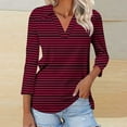 thumbnail image 2 of Timegard Tuniques Rayées pour Femmes Col à Revers en V Manches 3/4 T-Shirts Blouses Décontractées Mode, 2 of 5