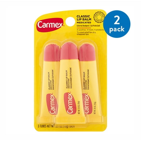 (2 Pack) Carmex Lip Balm Medicated, 3 Ct (Best Lip Balm For Extremely Dry Lips)