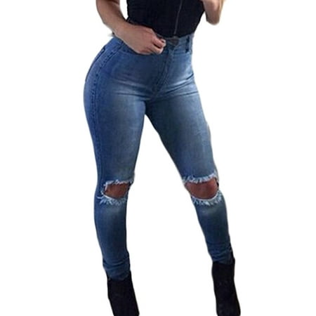 Women's Stretch Ripped High Waisted Denim Jeggings Jeans Skinny