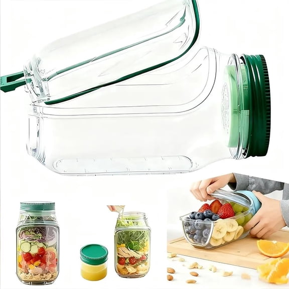 Salad Jar with Side Opening Salad Jars with Dressing Cup Reusable Food Storage for Home Outdoor Travel and Meal Prep