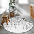 thumbnail image 4 of Round Area Rug 3ft,Farmhouse Gray Eucalyptus Leaves on White Washable Carpet Non-Slip Runner Accent Rugs Indoor Floor Mat for Bedroom Living Room Decor,Summer Plant, 4 of 9