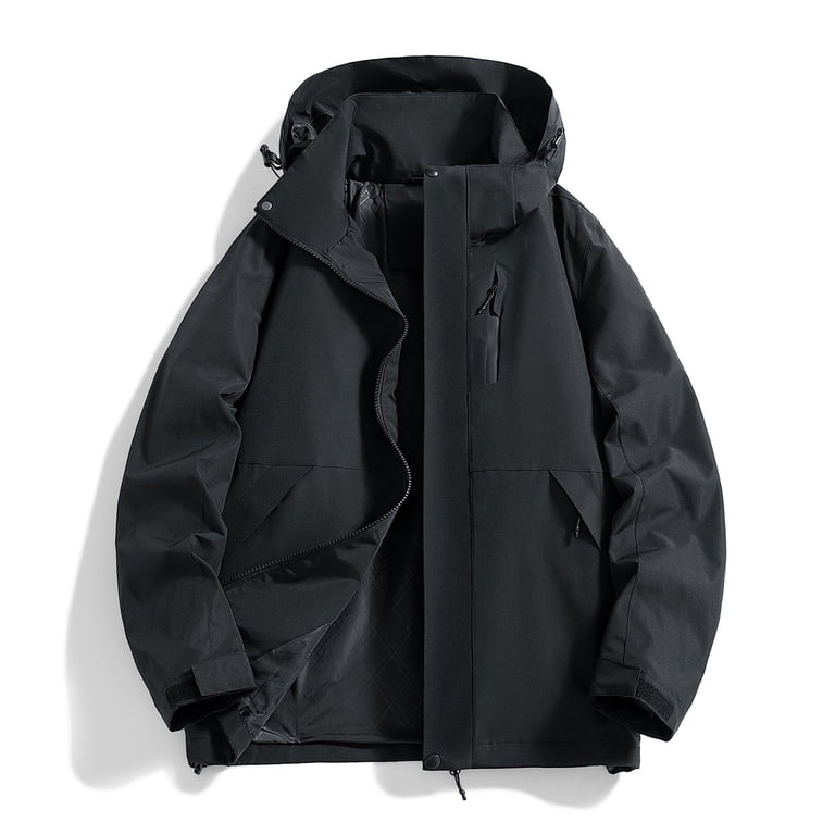 Mens Windbreaker Jackets Solid Color Hooded Three-in-one