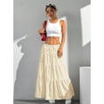 thumbnail image 3 of Tiered Pleated Low-Waist Flowing Maxi Skirt Beige, 3 of 6