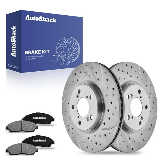 AutoShack Front Vented Drilled & Slotted Silver Zinc Coated Brake Rotors   Ceramic Pads 6-PC Brake Kit Replacement for 2009-2015 Honda Pilot 2007-2013 Acura MDX SilverShield Pro 12.98" (329.8 mm)