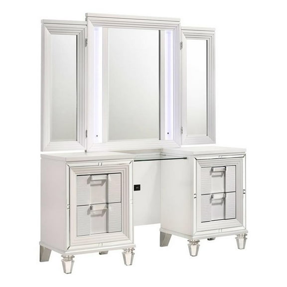 Picket House Furnishings Charlotte Vanity Set with USB in White