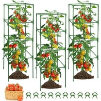 3 Pack Tomato Cage Square Heavy Duty, Tomato Cages for Garden Rustproof, Height-Adjustable Plant Trellis for Raised Garden Bed, Plant Support Stakes- 10 Clips Included