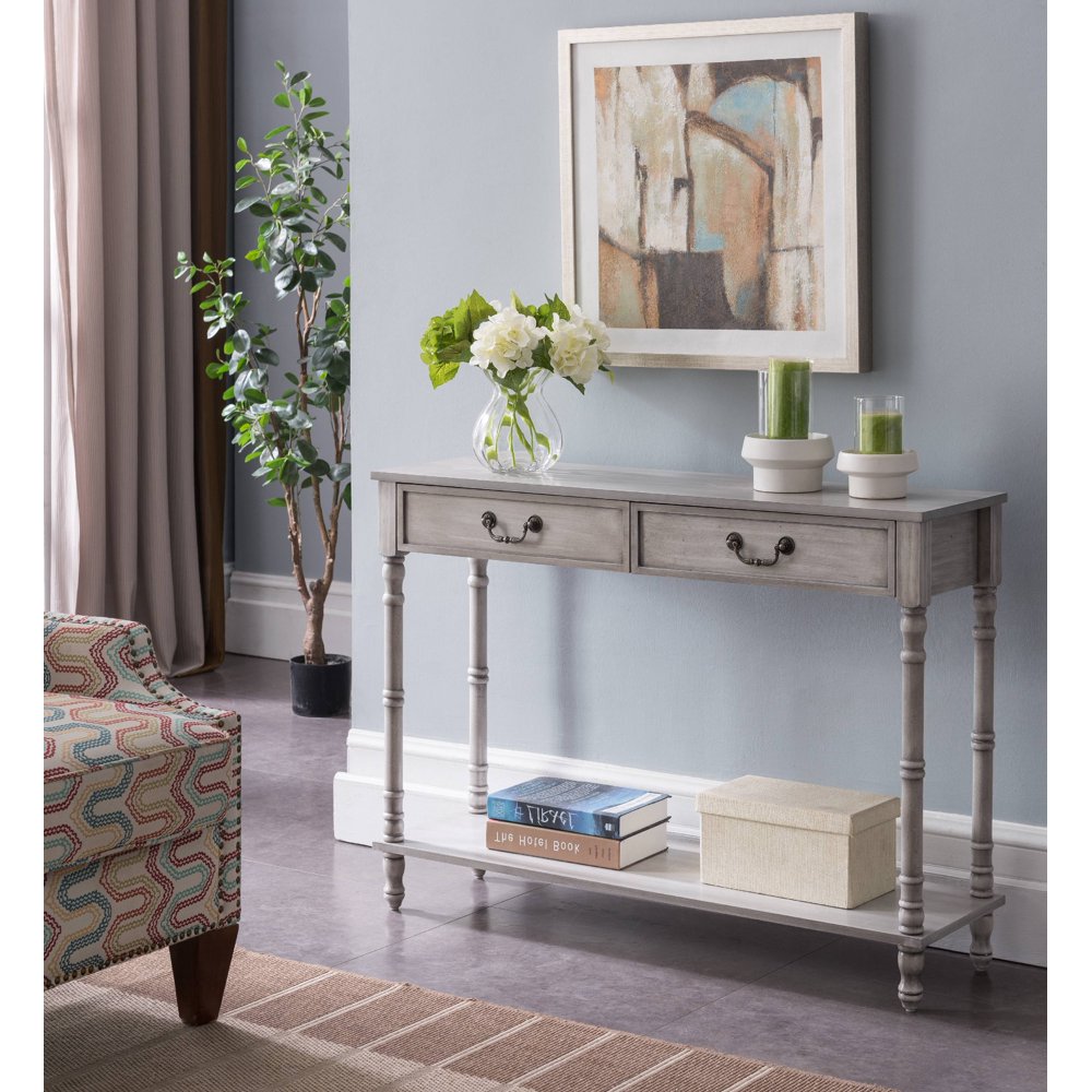 Evan Wash White Industrial Wood Entryway Console Table