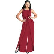 KOH KOH One Piece Sleeveless Cocktail Party Wide Leg Cute Casual Long Pant Suit Romper Playsuit Jumpsuit For Women Red Small US 4-6 NT147