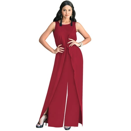 KOH KOH One Piece Sleeveless Cocktail Party Wide Leg Cute Casual Long Pant Suit Romper Playsuit Jumpsuit For Women Red Small US 4-6 NT147