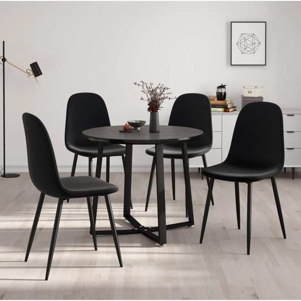 Juegos de mesas y sillas de 5 piezas, mesas redondas de madera de 90 centímetros, 4 sillas de 88cm acolchadas