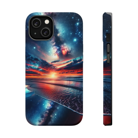 DistinctInk Tough Case for Apple iPhone 15 (6.1" Screen), Compatible with MagSafe Charging - "Suspended in Cosmic Beauty: Ocean Sunset"