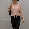 thumbnail image 4 of jtjvou Women's Casual Crewneck Fringe Tassel Knitted Pullover Sweater Jumper Tops,Khaki,L, 4 of 5
