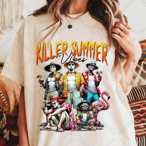 Killers Summer Vibes T-shirt, Horror Movie Summer Shirt, Chillin' Like A Killer Tee, Funny Pool Horror Vacation Design