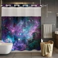 thumbnail image 3 of Cosmic Stars No Hook Shower Curtain with Snap in Liner Purple Pink Starry Sky Gradual Abstract Waterproof Bathroom Shower Curtain with See Through Top Window for Bathtub 72" x 78", 3 of 9