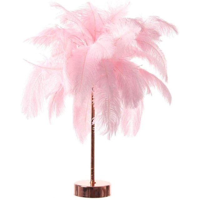 Luz de sombra de plumas decorada con plumas reales, color rosa grande y única