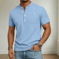 thumbnail image 2 of Men's Henley Short Sleeve Shirt, 100% Polyester Casual Stand Collar Button Down T-Shirt with Chest Pocket, Regular Fit Summer Tops for Men, S-3XL, 2 of 8