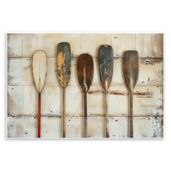 Stupell Industries Rustic Oar Lineup Nautical & Beach Painting Unframed Art Print Wall Art, 15 x 10